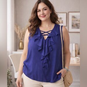 Sami & Jo Plus Royal Blue Ruffle Front Blouse – Size 2X